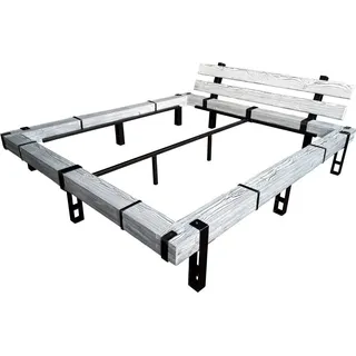 CHYRKA® Massivholzbett (Weiss, 180x200 cm) LEMBERG Balkenbett Bett Doppelbett Massivholz Loft Vintage Industrie Design Handmade Holz Metall - Weiß