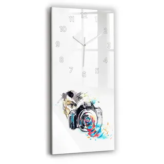 Wallfluent Wanduhr – Stilles Quarzuhrwerk - Uhr Dekoration Wohnzimmer Schlafzimmer Küche - Zifferblatt - weiße Zeiger - 30x60 cm - Fotografin - Blau