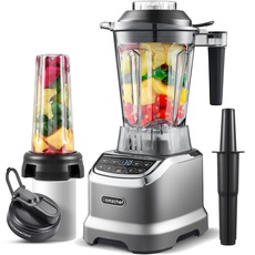 Bild von 2 IN 1 Standmixer mit Zwei Mischbehälter - Blender Mixer Hochleistungsmixer 2000 Watt - 1,85 Liter Mixer Smoothie Maker mit 6 Klingen - Tragbarer 600ml Bullet Mixer mit Deckel - Grau...