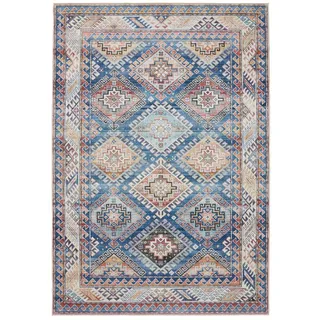 benuta Basic Waschbarer Teppich George - Blau 200x300 cm - Kunstfaser - Rechteckig & im Style: Vintage, Elegant, Retro - Pflegeleicht für Wohnzimmer