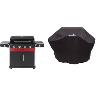 Char-Broil Gas2Coal 440 (2.0) Hybrid Grill - 4 - Brenner Gas & Kohlegrill mit Seitenbrenner, Schwarz & 140766 - Universal Wetterschutzhaube für 3 & 4-Brenner-Gasgrill