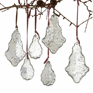 Loberon Anhänger 6er Set Mistralon, antiksilber | Weihnachten, Winter, Festtage, Mundgeblasenes Glas, Antiksilber-Finish, Zwei verschiedene Größen