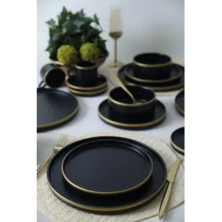 Keramika Geschirrset - Mat Black/Gold Stackable - 20 teilig - 4 Personen - Steingut - Schwarz