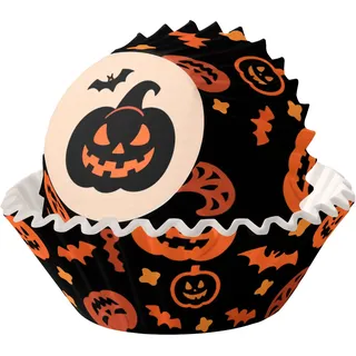 MOMAHUA 100 Stück Halloween Muffinförmchen Papier, Schwarzer Kürbis Muffins Backförmchen, Papierbackförmchen Backformen Muffin Cupcake Formen Fällen Liners Wrapper Förmchen für Backen Dessert Party