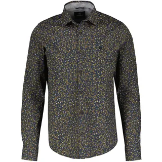 Langarmhemd LERROS "Poplin-Stretchhemd mit AOP", Herren, Gr. S, blau (classic navy), 97% Baumwolle, 3% Elasthan, Hemden Langarmhemd