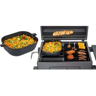 tepro Grillzubehör Guss-Wok-Einleger für das Rost-in-Rost-System eckig, ca. 23,7 x 28 cm - Schwarz