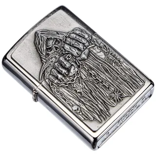 Zippo 200 2000860 Game Over Emblem Benzinfeuerzeug, Messing, Chrom gebürstet, 1 x 3,5 x 5,5 cm