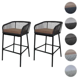 2er-Set Rope-Barhocker HWC-O22, Tresenhocker, Outdoor Sitzpolster Seilgeflecht Metall ~ anthrazit, K