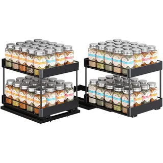 OriwarE Gewürzregal Ausziehbar, 2 Stück, 26.29 cm x 21.59 cm x 21.34 cm, Küchen Organizer, Einfache Installation, Metall, 2 Etagen, Schwarz