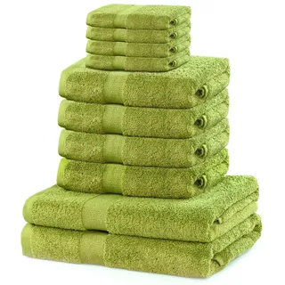 DecoKing 10er Set Baumwolle Qualität 525g/m2 4 Gästehandtücher 30x50 cm 4 Handtücher 50x100 cm und 2 Badetücher 70x140 cm seladongrün grün saugfähig Marina