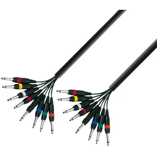 Adam Hall 3 Star Series Instrumentenkabel (8 x 6,3 mm Mono-Klinke auf 8 x 6,3 mm Mono-Klinke), 3 m