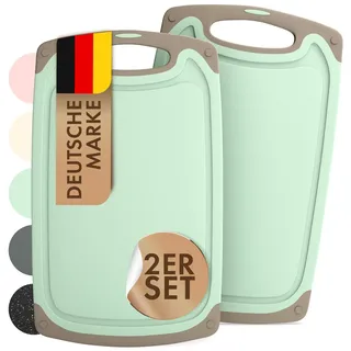 Blumtal Schneidebrett Kunststoff groß 40x24,5 cm 2er Set - Schneidebretter + Saftrillen & Griff - Cutting Board - Schneidbrett BPA frei- Chopping Board - Schneidbretter - Schneidebrett groß Grün