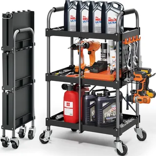 KINGRACK 3-Ebenen servierwagen Klappbar mit Rollen Ergonomischem Griff