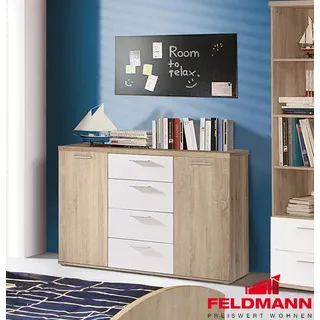 Kommode Anrichte 2trg Jugendzimmer sonoma eiche / weiß 130cm - Braun, Weiß