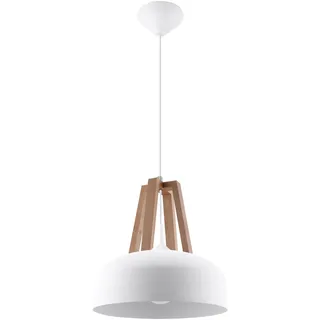 SOLLUX lighting Pendelleuchte deDecke Casco Modernes und minimalistisches Design für Wohnzimmer Schlafzimmer Works withreplaceable bulb E27 1x60W Stahl white und Naturholz 30x30x85cm - Weiß