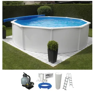 KWAD Rundpool "Supreme weiß inkl. Sicherheitsleiter und Zubehör" 5-tlg., Höhe: 132 cm, blaue Innenfolie, weiß