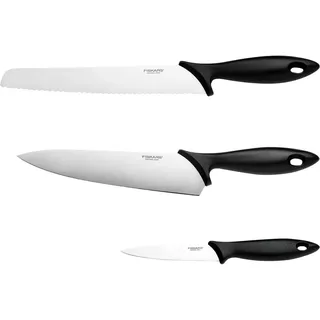 Fiskars Essential Messerset 3-tlg. 20 cm/23 cm/11 cm Schwarz Edelstahl