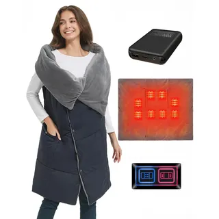 Heizdecke mit Akku Kabellos Elektrisch Wärmedecke Beheizbare Decke mit Akku | FERNIDA 130x110cm Klein Elektrische Akku Heizdecke, 7.4V Waschbar Tragbar Beheizte Decke Zum Anziehen für Winter Outdoor