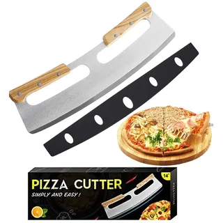Pizza Schneider, Pizzaschneider Edelstahl Pizza Wiegemesser mit Holzgriff Pizza Schneider Pizzamesser Profi Pizzamesser Geeignet für Schneiden von Pizzen, Nougat
