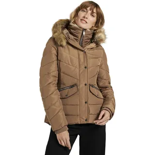 TOM TAILOR Damen Pufferjacke mit Kunstfell-Kapuze 1020604, 24781 - Light Chestnut, L