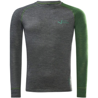 Black Crevice Herren Langarmshirt aus Merino Wolle in L - Anthracite/Forest Green I Funktionsshirt atmungsaktiv I Funktionsunterwäsche I Base Layer I Long Sleeve I Skiunterwäsche