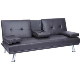 Mendler 3er-Sofa HWC-F60, Couch Schlafsofa Gästebett, Tassenhalter verstellbar 97x166cm ~ Kunstleder, braun