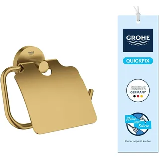 Grohe Start, Toilettenpapierhalter WC ohne Bohren (zum Kleben und Bohren geeignet, mit Schrauben & Dübel, Kleber separat kaufen, mit Deckel, verdeckte Befestigung), cool Sunrise, Gold, 41179GN0