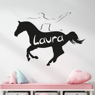 GRAZDesign Wandtattoo Voltigieren auf Pferd mit Wunschnamen - 67x50cm / 073 dunkelgrau