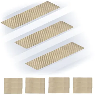 Relaxdays Stufenmatten 16er Set, rechteckige Treppenstufenmatten, 65 x 20 cm, selbsthaftende Treppenteppiche, beige