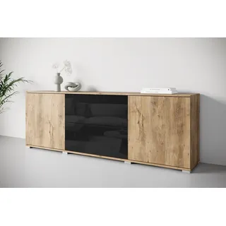 Lowboard OTTO HOME "Kenia", schwarz (kastanien breslau, schwarz hochglanz), B:180cm H:62cm T:34cm, FSC-zertifizierter Holzwerkstoff, Hartfaserplatte, Kunststoff, Sideboards, Lowboard, 2 Türen, 2 Schubladen, Breite 180 cm, höhenverstellbare Einlegeböden