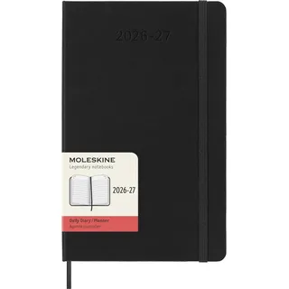Moleskine Tageskalender 2026–2027 – 18-Monats-Kalender mit Hartcover und Gummibandverschluss, Farbe Schwarz, Large-Format 13 x 21 cm