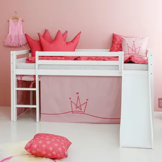 Hoppekids Hochbett Princess 90 x 200 cm Kiefer massiv weiß rosa