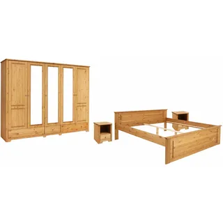 otto home Schlafzimmer-Set OTTO HOME "Hugo", beige (natur geölt), B/H: 180cm x 200cm, Schlafzimmermöbel-Sets, Bett 180x200 cm, 5-trg Kleiderschrank und 2 Nachttische, Topseller