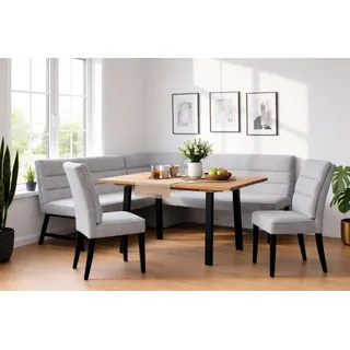 OTTO home "Oregon Essecke, Sitzgruppe, Küchenbankgruppe", Set, 4er, 4 tlg. Eckbank mit Metallfüßen, Esstisch in Eiche massiv, hellgrau, hellgrau, schwarz),