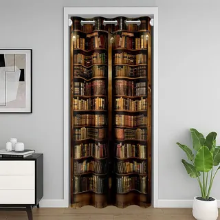 Loussiesd Kinder Bibliothek Türvorhang 106x203cm Alte Bücher Retro Holz Bücherregal Vorhang für Jungen Mädchen Vintage Museum Vorhang für Innentür Raumteiler