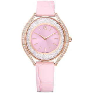 Swarovski Crystalline Aura Uhr, Schweizer Produktion, Lederarmband, Rosa, Roségoldfarbenes Finish