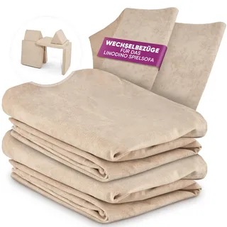 Linodino® Chenille Wechselbezüge für Spielsofas | Kindersofa Cover Set 4-Teilig | Ersatz Bezug Set für Kinder Sofas | Sofabezug | Strandbeige