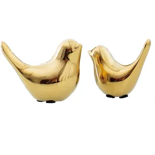 Tibeoyad 2 Stück Kleine Vögel Statuen, Keramik Vogel, Moderne Tier Vogel Skulpturen für Landschaft Garten Home Office Desktop Display Dekor (Gold)