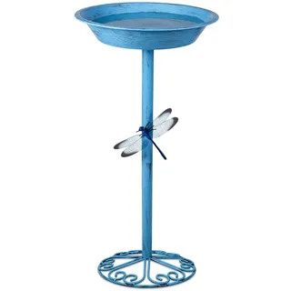 TIANCENTRAL H Vogeltränke für den Außenbereich, 65 cm hoch, Metall, Vogeltränke mit Libelle für Garten, Hof und Rasendekoration, Blau