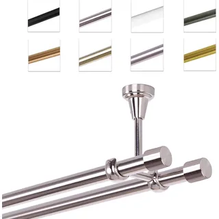 Gardinenstange Vorhangstange 19 mm mit Endkappen, einfache Montage, Decke, 2-läufig, Edelstahl, 120 cm - Silber