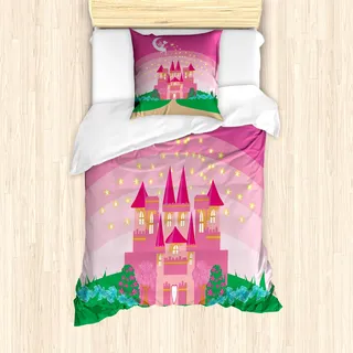ABAKUHAUS Magie Mantele, Märchen-Schloss-Prinzessin, Milbensicher Allergiker geeignet mit Kissenbezügen, 135 cm x 200 cm - 80 x 80 cm, grün, Rosa,