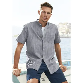 Kurzarmhemd H.I.S "sommerliches Strukturhemd", Herren, Gr. L (41/42), N-Gr, grau, Web, Obermaterial: 100% Baumwolle, unifarben, regular fit, Rundhals, abgesteppte Kante, Hemden Kurzarmhemd, Regular Fit, Stehkragenhemd mit Brusttasche, reine Baumwolle, Topseller