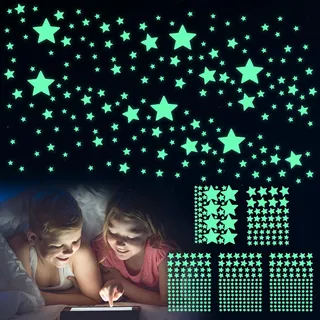 Giantree 469 Stück Leuchtsterne Wandsticker Kinderzimmer, Sternenhimmel Leuchtsticker DIY Leuchtende Wandtattoo für Decke und Wand, Fluoreszierende Aufkleber