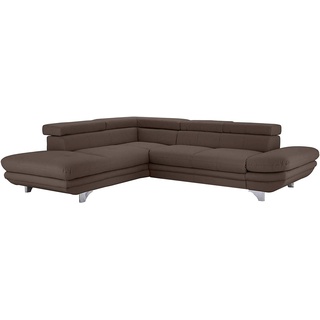 Mivano Schlafsofa Enterprise / Trendige Ledercouch in L-Form mit Ottomane links / Inkl. Bettfunktion und höhenverstellbare Kopfstützen / 273 x 75 x 238 / Kunstleder: graubraun