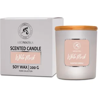Scented Candle White Musk 200 g - Duftkerze Weißer Moschus 200g - Sojawachs Kerze - Aroma Kerze - Duftkerze für Hause - Wunderschöner Intensiver Duft - Aromatherapie - Idee für Geburtstag