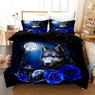UGZDEA Wolf Bettwäsche Set 135x200cm, 3D Tier Serie Wölfe Rose Print Bettwäsche Set, Weiches Mikrofaser Steppbrett Set für Erwachsene Schlafzimmer Dekoration (Wolf-1, 135x200cm)