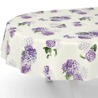 ANRO Wachstuchtischdecke Wachstischdecke Wachstuch Tischdecke abwaschbar Gartentischdecke Rund Oval Eckig Oval 180x140cm Schnittkante Flieder Blumen