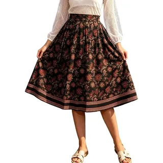Trachtenrock Damen Knielang Oktoberfest Dirndl Rock Tracht Faltenrock Vintage Blumen Midirock Plisseerock Dirndlrock Oktoberfest Damen Outfit A-Linie Festliche Trachtenkleid Trachten Röcke Dirndlkleid