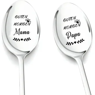 Vatertagsgeschenk für Papa, 2 Stücke Kaffeelöffel mit Gravur-Guten Morgen Mama und Papa, Muttertagsgeschenke für Mama, Geschenk für Mutter Vater zum Muttertag Vatertag Ostern Geburtstag Weihnachten