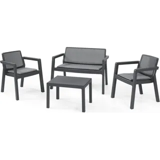 Keter Lounge Set Emily 7-teilig, 2 Sessel + 2er Sofa + 1 Tisch + 3 Sitzauflagen, graphit - Grau